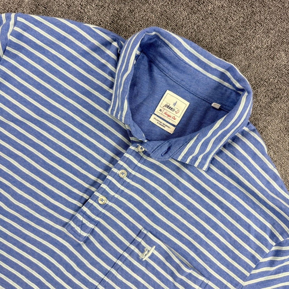 Johnnie-O Hangin Out Mens XL Mathis Polo Shirt Blue Striped Deep Ocean